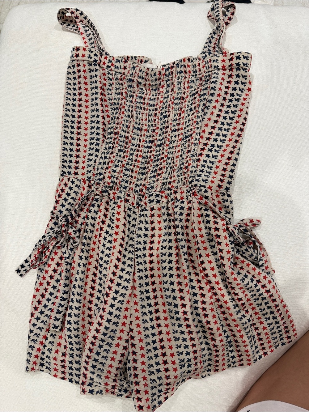 Isabel Marant etoile Smocked Cream Jumpsuit with Red & Navy Star Print size 36